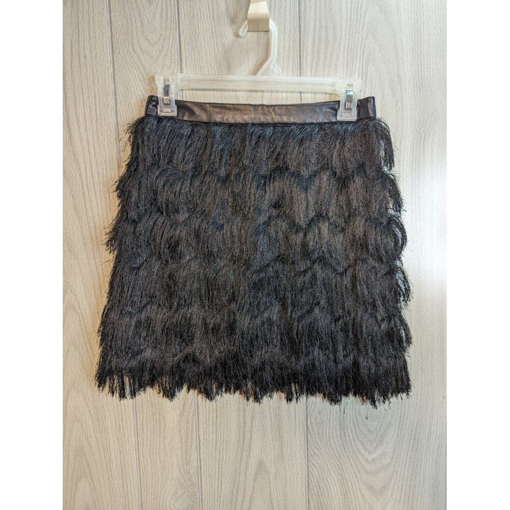NWT SAM EDELMAN Women's Black Fiona Fringe Miniskirt Flapper Chevron Style Sz 2
